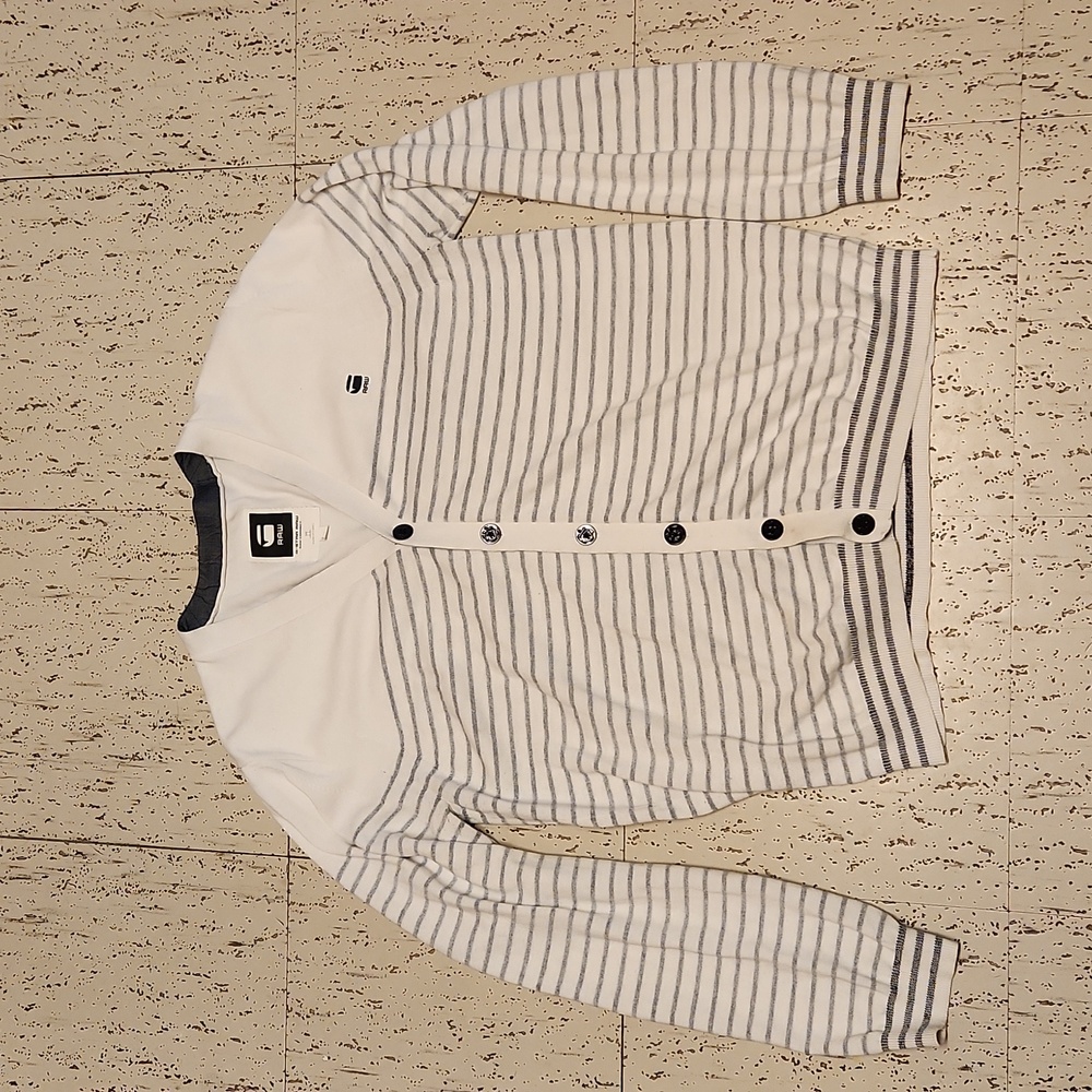 G-Star Raw Button Down Striped V-Neck Knit Cardigan Sweater